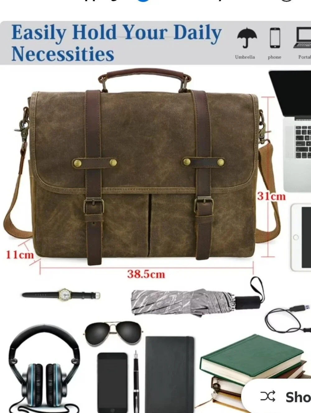 Newhey Men's Canvas And Leather Laptop Messanger Bag.